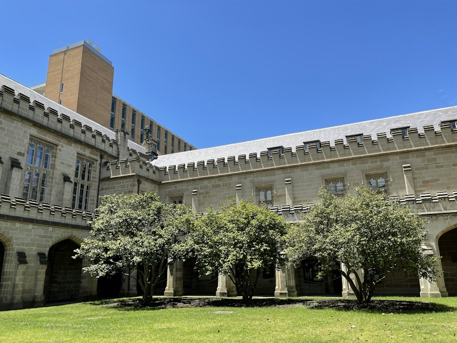 Melbourne university building among trees