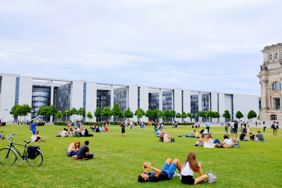 Students gathered outdoors on campus