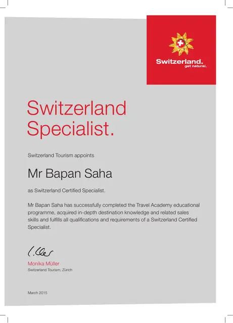 Switzerland Certified Specialist certificate