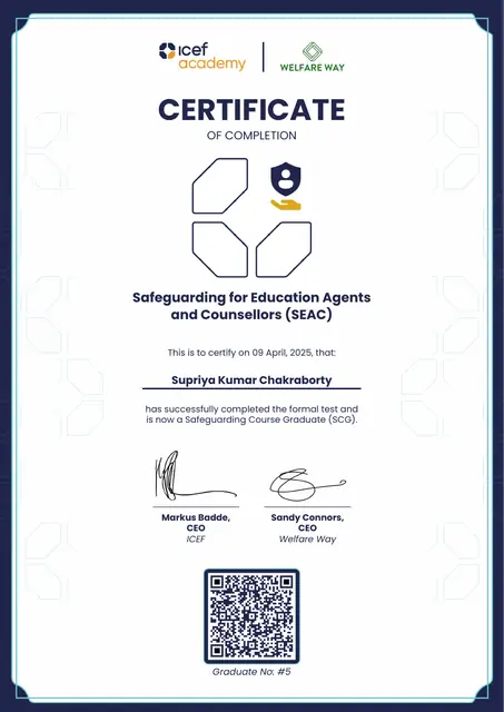 Safeguarding for Education Agents and Counsellors (SEAC) certificate