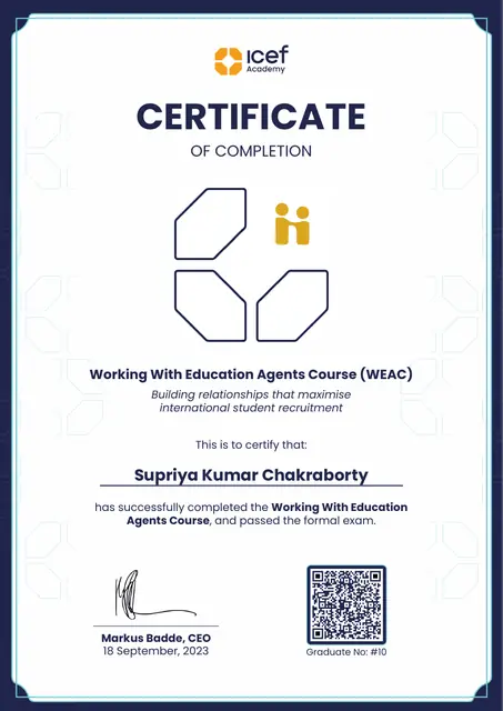Working With Education Agents Course (WEAC) certificate