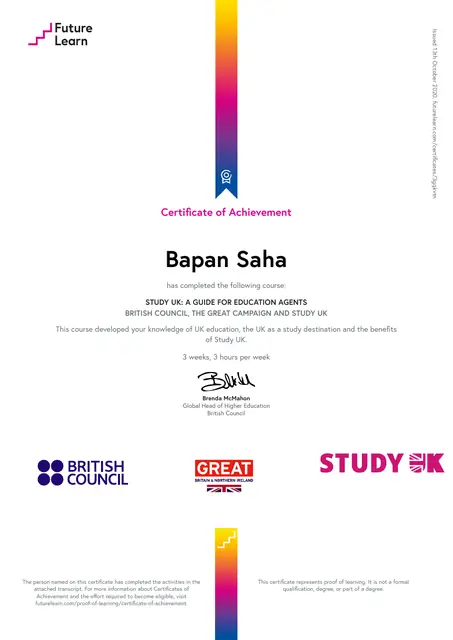 Study UK: A Guide for Education Agents certificate