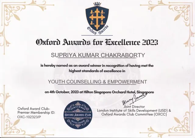 Oxford Awards for Excellence 2023 certificate