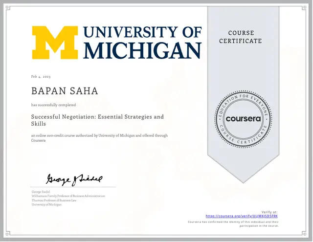 Successful Negotiation: Essential Strategies and Skills certificate